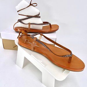 NIB Jessica Simpson 9.5M Caramel Tylia Supreme Microsuede Beaded Wrap Sandals